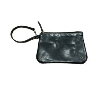 Women’s Elegant Black Faux Leather Wristlet with Silver Accents